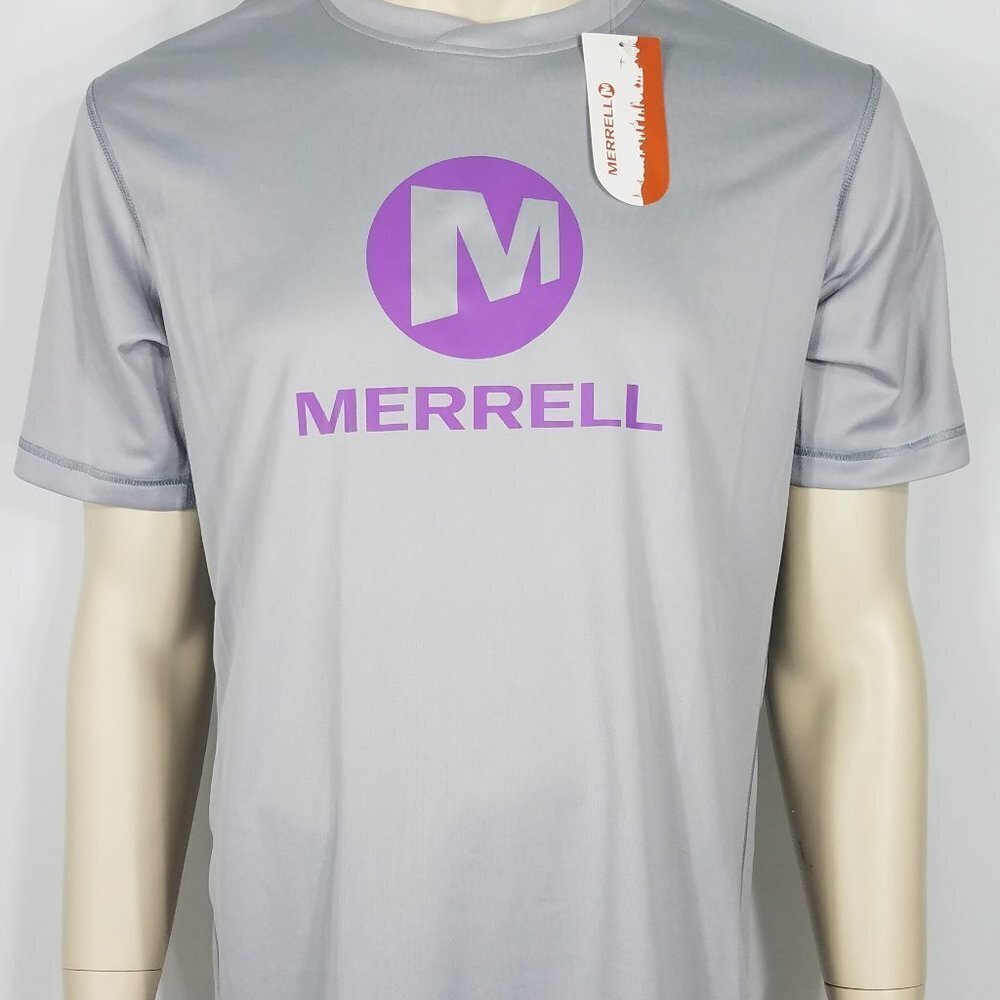 NWT Merrell gray purple select wick short sleeve athletic t-shirt mens Medium